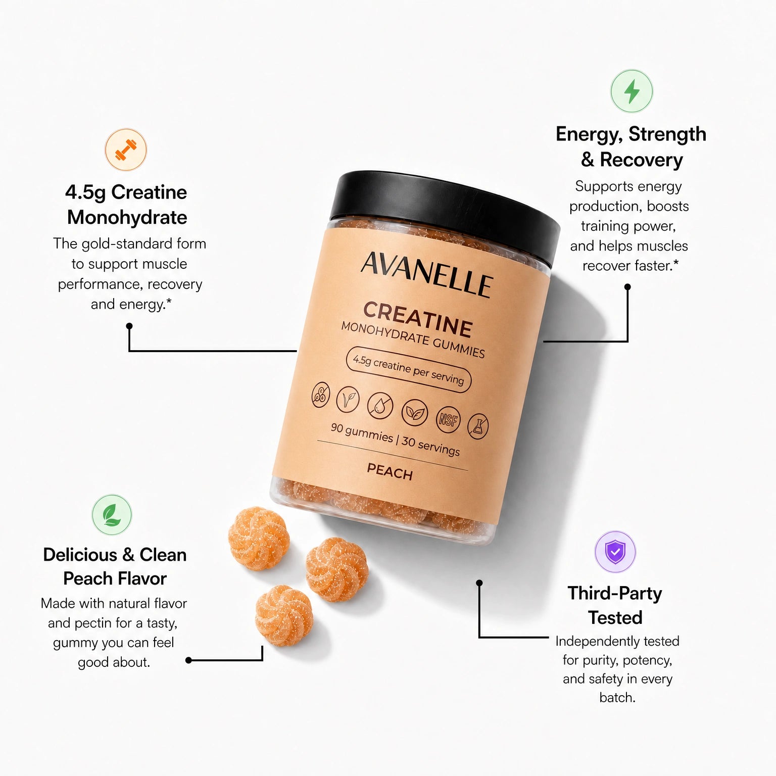 Peach Creatine Monohydrate Gummies