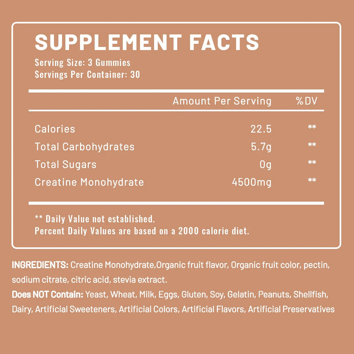 Avanelle Creatine Gummies Supplement Facts - Peach
