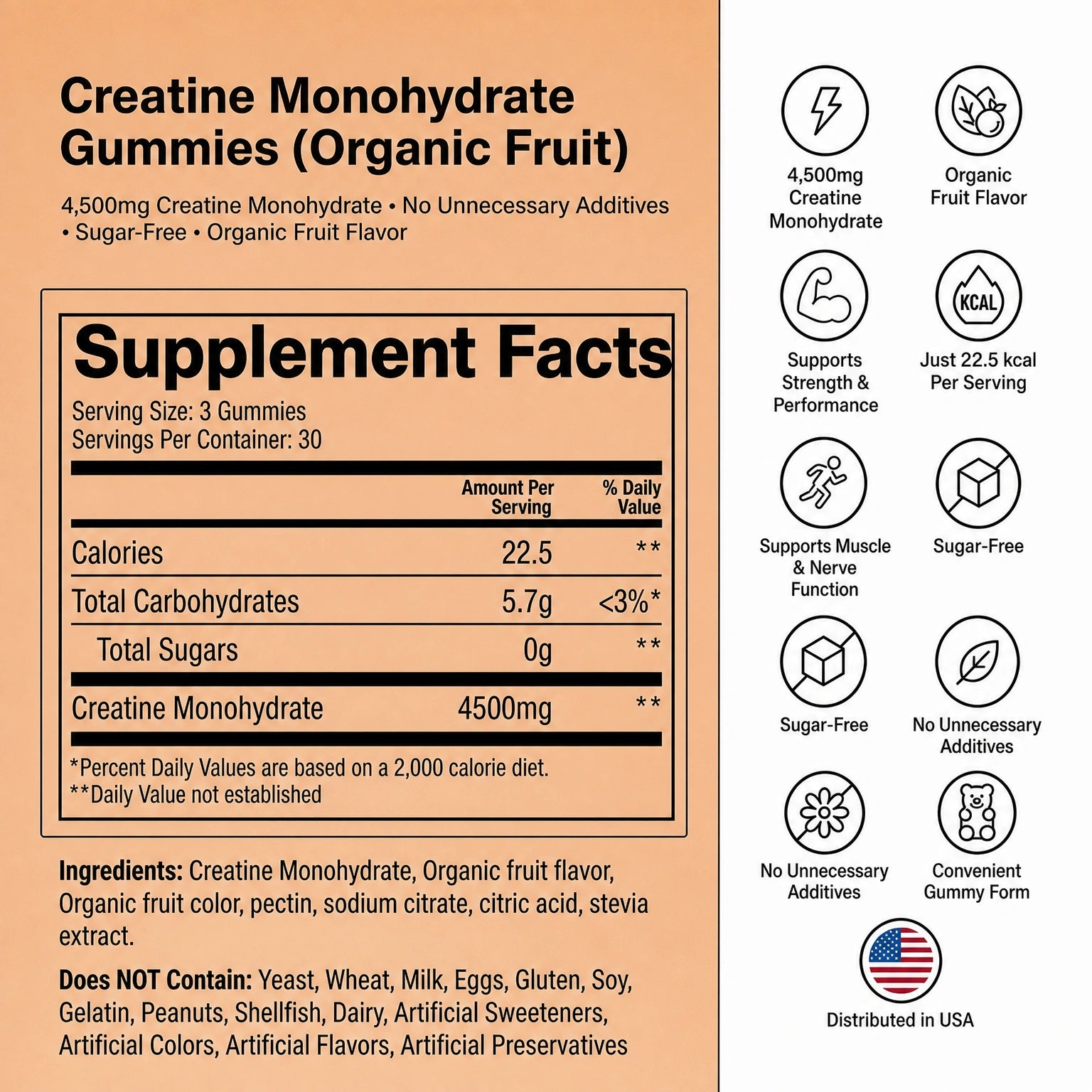 Peach Creatine Monohydrate Gummies