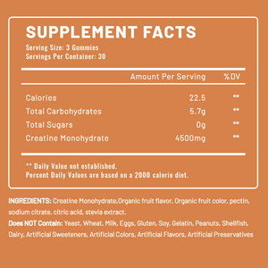 Avanelle Creatine Gummies Supplement Facts - Orange