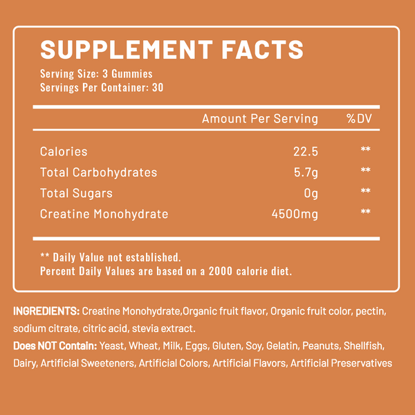 Avanelle Creatine Gummies Supplement Facts - Orange
