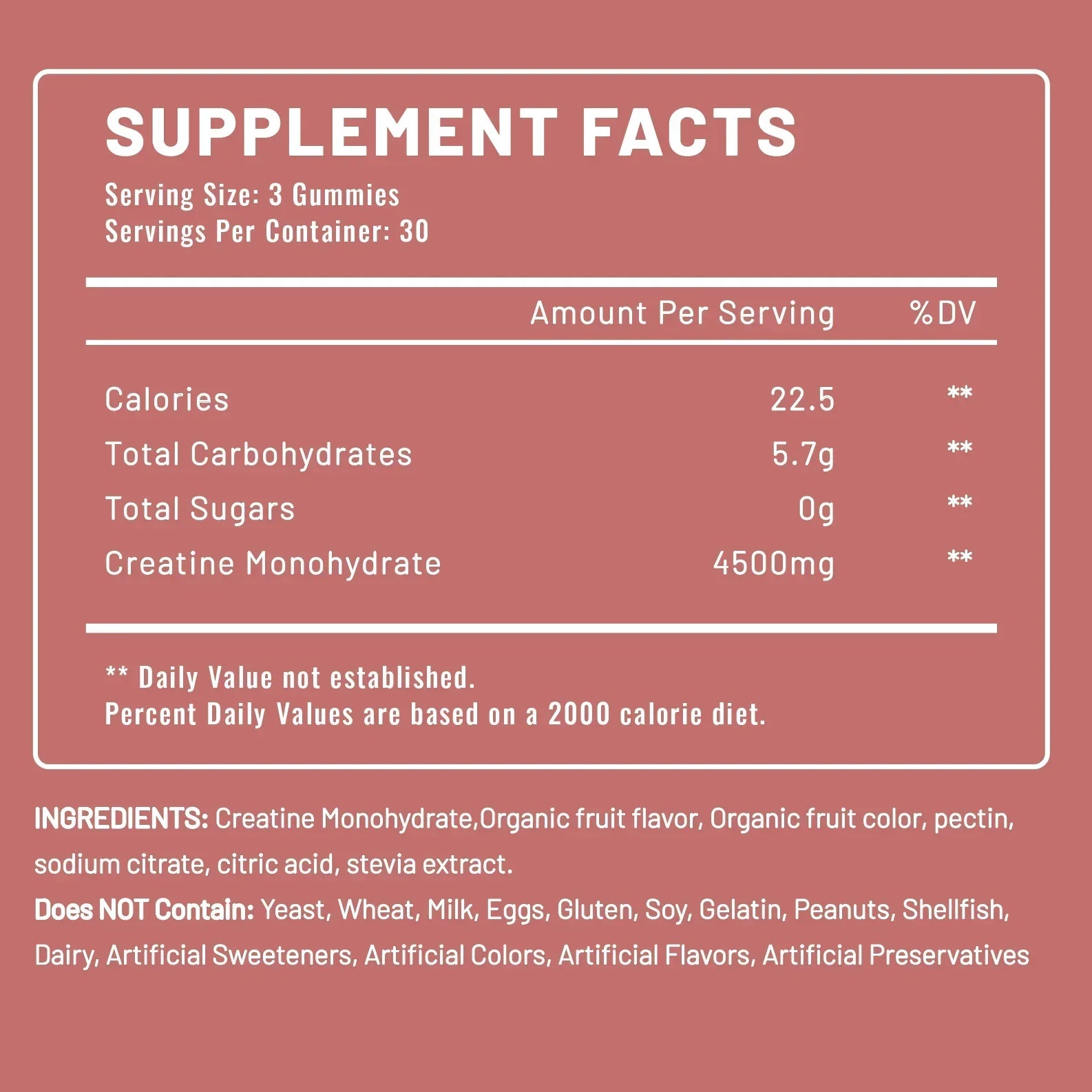 Avanelle Creatine Gummies Supplement Facts - Strawberry